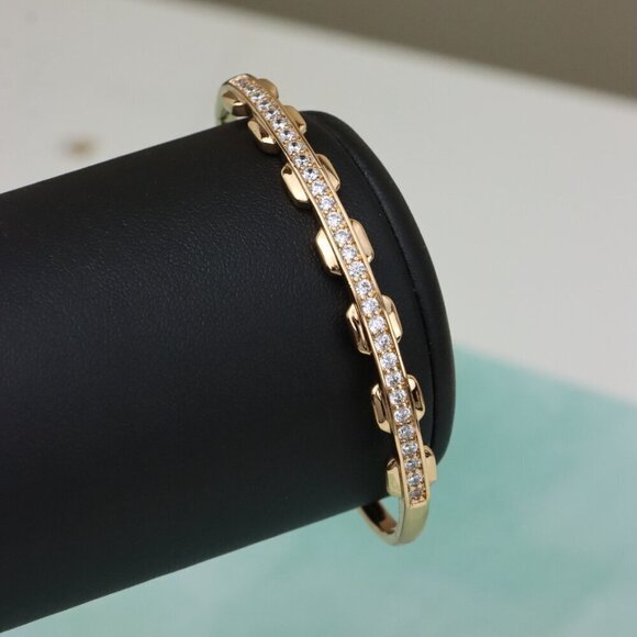 Rose Gold Bangle with Unique Textured Detailing and CZ Accents, XPBL0436 - Picture 7 of 12